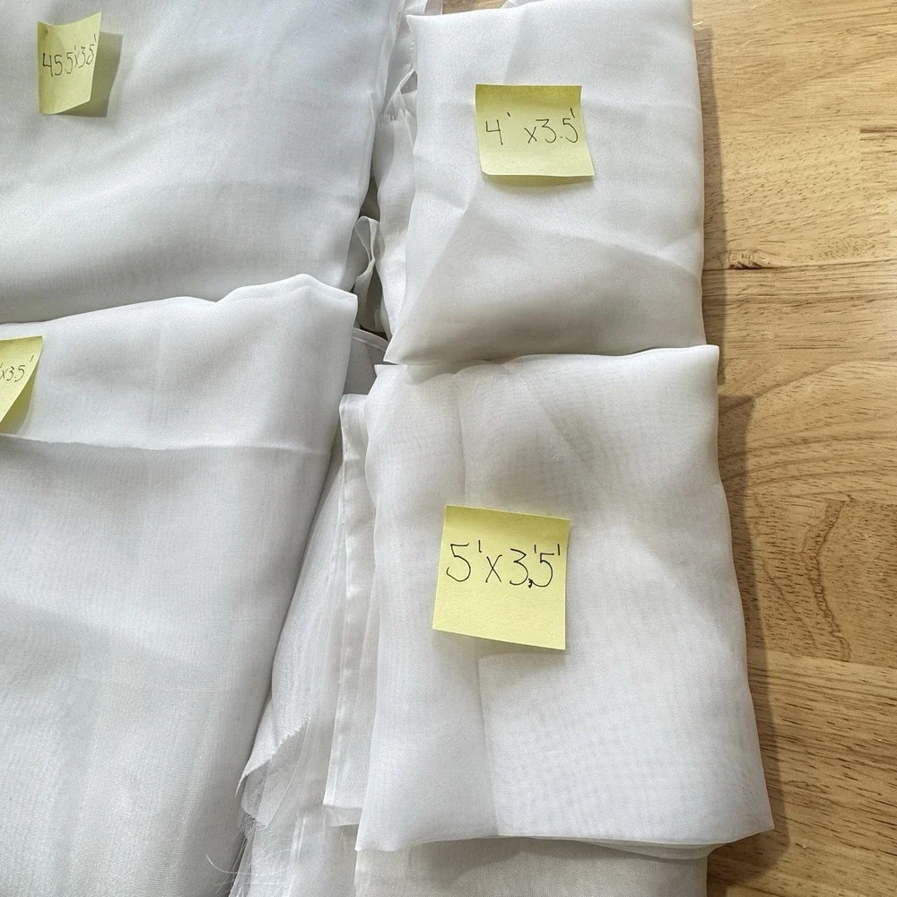 Lot‎ 7 VTG White Sheer Organza Fabric Cuts – 59yd Total 3.5ft Wide Bridal Decor